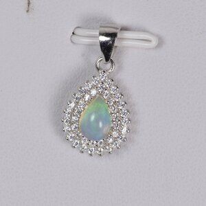 Double Halo Natural Ethopian Opal Tear Drop 925 Sterling Silver